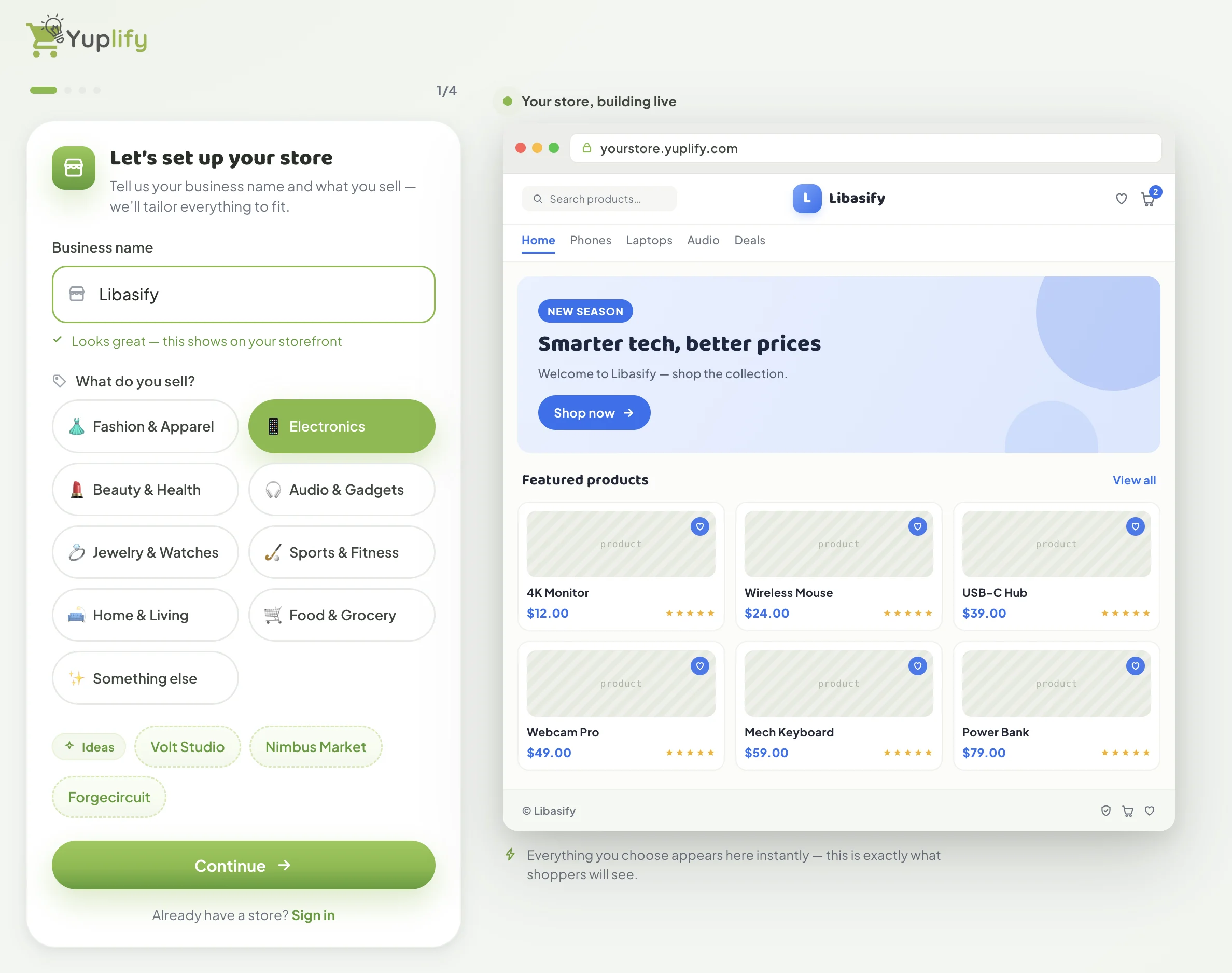 Yuplify guided store setup